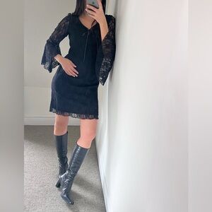 Vintage Black Lace Bell Sleeve whimsigoth Dress m